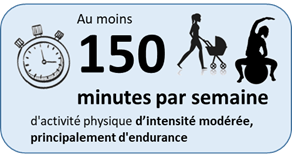 Au moins 150 minutes par semaine d'activité physique d'intensité modérée, principalement d'endurance